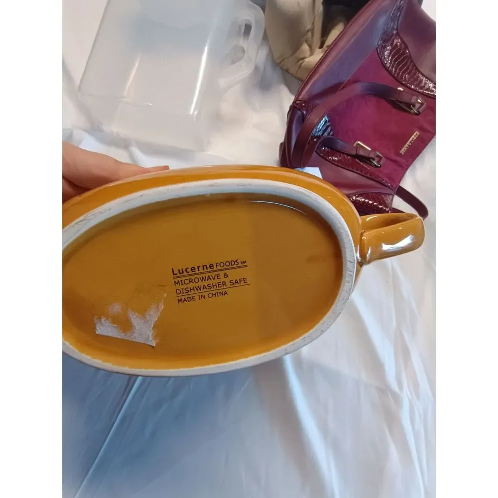 Lucerne Foods Yellow Ceramic Gravy Boat Beaded Trim Amber Mustard Sauce Pitcher